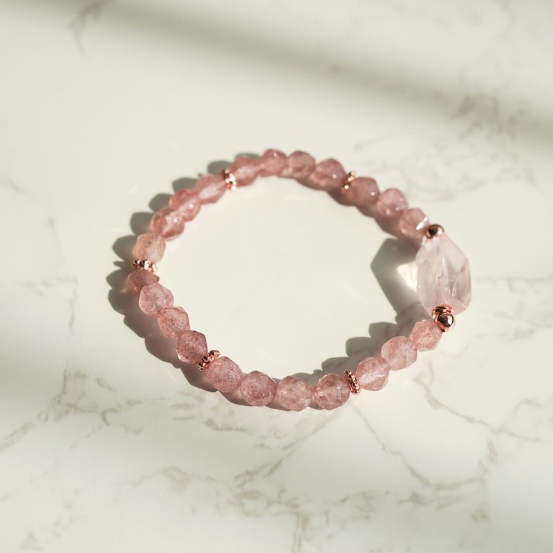 粉晶切面草莓晶14KGF手鏈