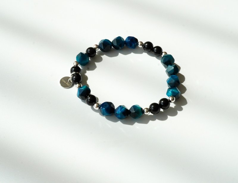 切面藍虎眼黑碧璽14KGF手鏈