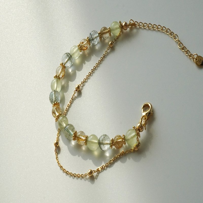 綠幽靈葡萄石金髮晶14KGF手鏈