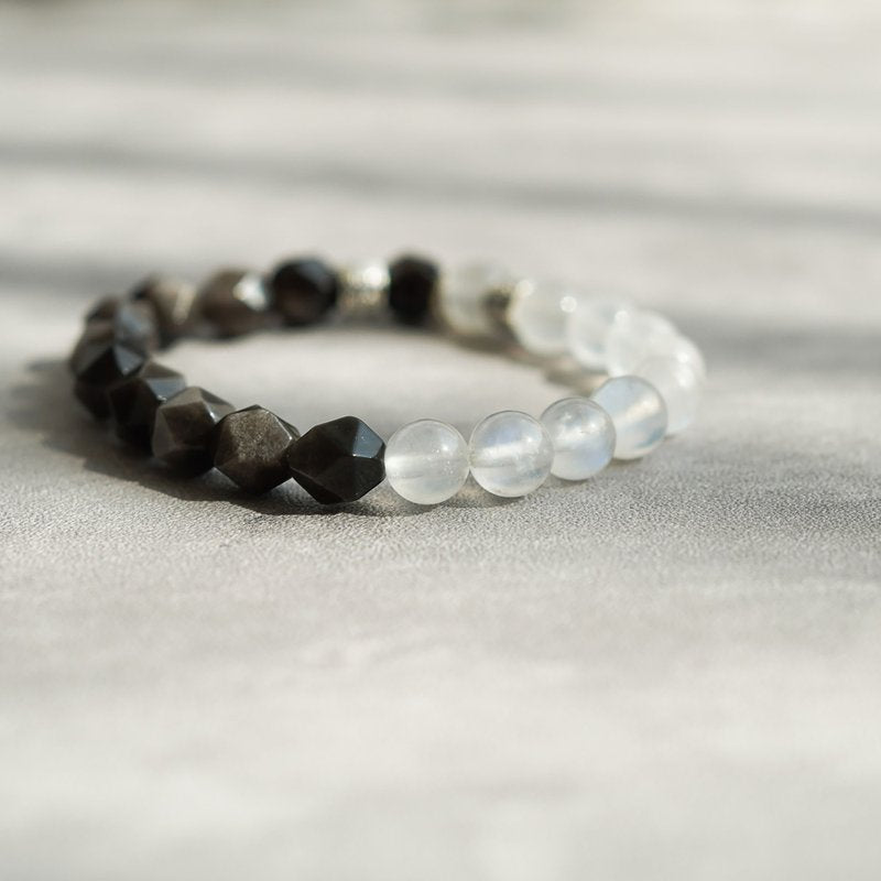 藍月光石銀曜石生肖轉運925純銀手鏈