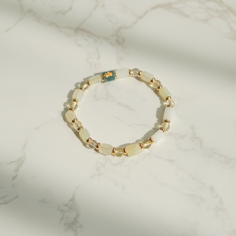 天然冰種岫玉翡翠六字真言珠黃水晶14KGF吸磁手鏈