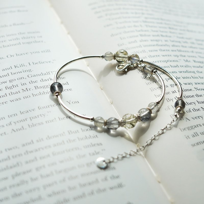 綠髮晶黑髮晶拉長石925純銀雙鏈