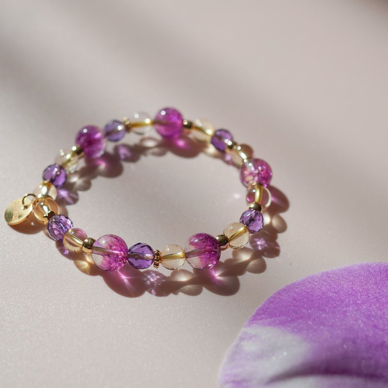 聚寶盆紫晶超七黃水晶切面紫晶14KGF手鏈