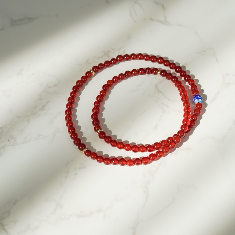 紅瑪瑙三圈藍珐琅隔珠14KGF手鏈