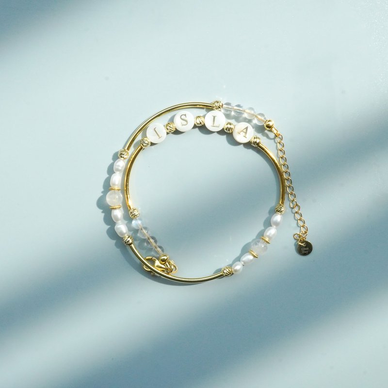 珍珠字母白幽靈淡水珠925純銀雙圈手鏈