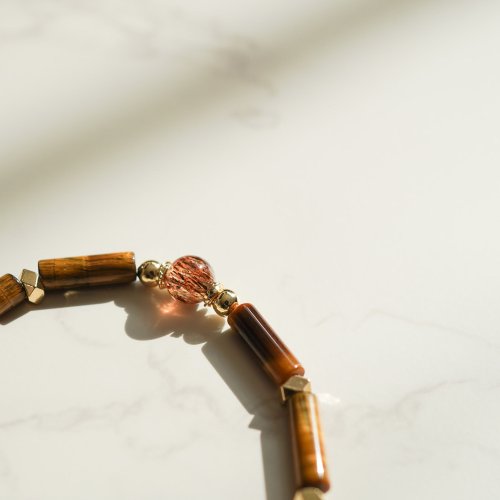 黑金超七虎眼管珠14KGF磁扣手鍊