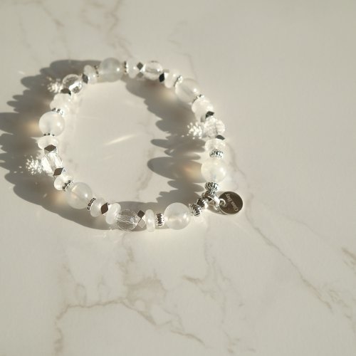 藍月光白幽靈切面白水晶透明手鏈