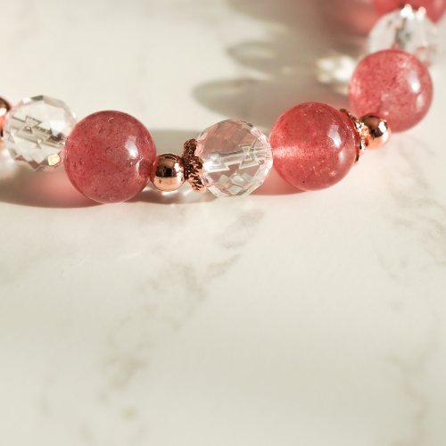 草莓晶切面白水晶14KGF彈性手鍊