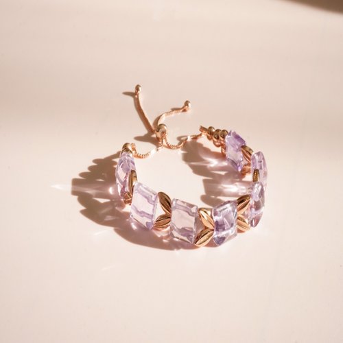 天然金字塔巴西紫水晶925純銀包玫瑰金手排手鏈