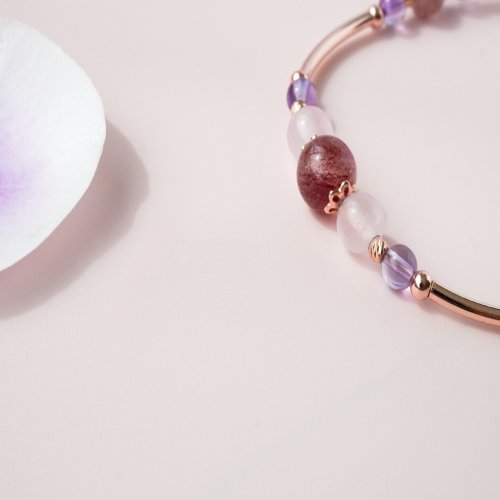 鴿紅草莓紫水晶粉晶925純銀玫瑰金手鏈