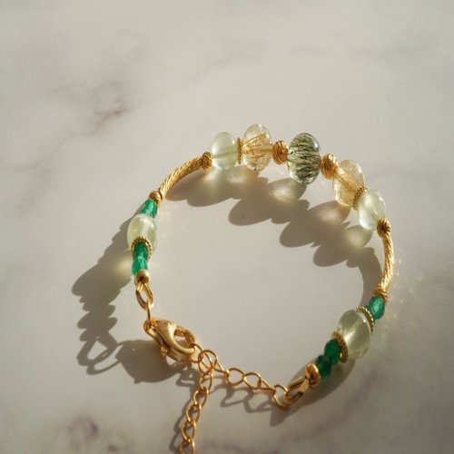 綠髮晶金髮晶葡萄石925純銀手鏈