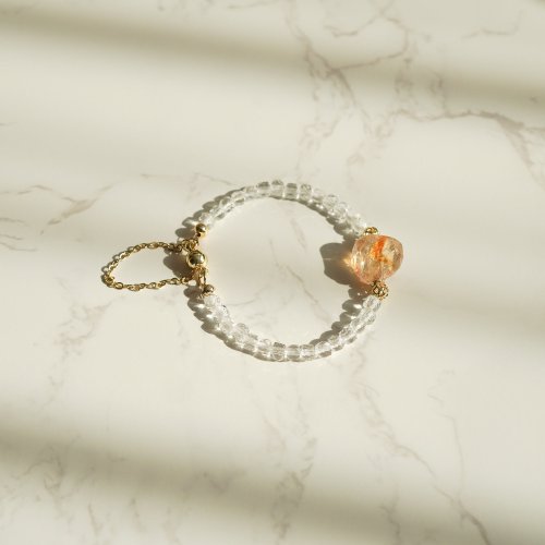 異形黃水晶方形白水行14KGF磁扣手鍊