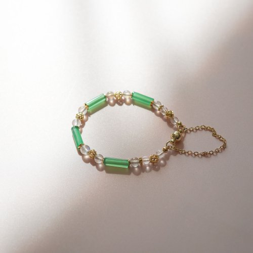 綠瑪瑙管珠拉長石14KGF磁扣手鏈