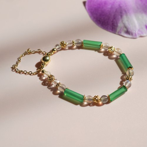 綠瑪瑙管珠拉長石14KGF磁扣手鏈