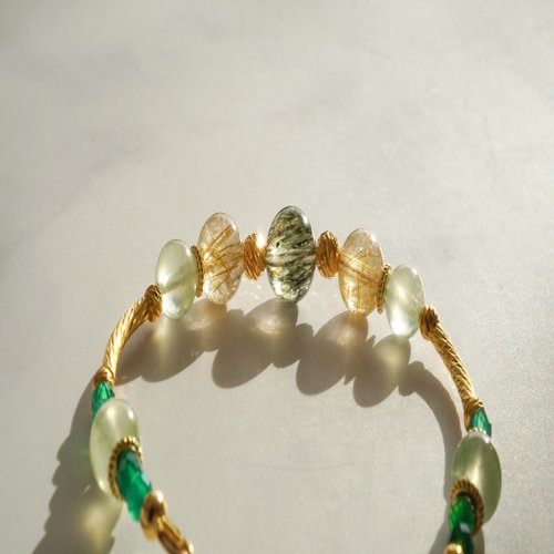 綠髮晶金髮晶葡萄石925純銀手鏈