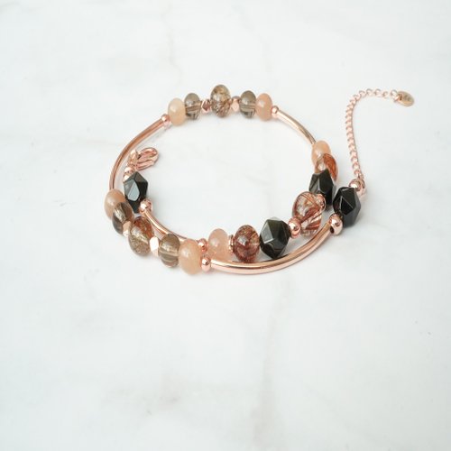 銅髮晶太陽石金曜石黑金超七925純銀包玫瑰金雙鏈