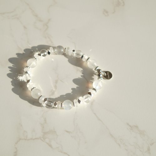 藍月光白幽靈切面白水晶透明手鏈