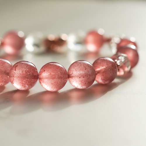 草莓晶切面白水晶14KGF彈性手鍊