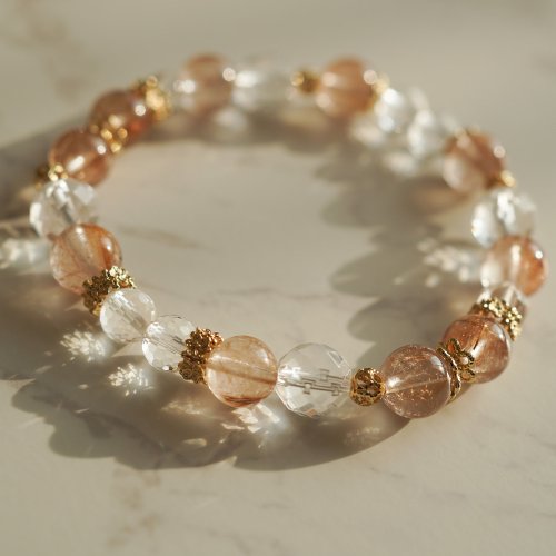 金髮晶切面白水晶14KGF彈性手鍊