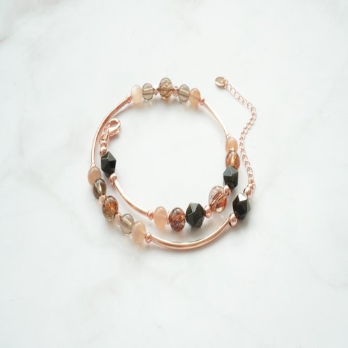 銅髮晶太陽石金曜石黑金超七925純銀包玫瑰金雙鏈