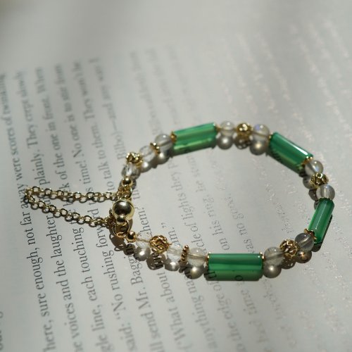 綠瑪瑙管珠拉長石14KGF磁扣手鏈