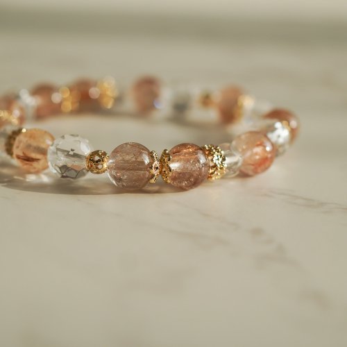 金髮晶切面白水晶14KGF彈性手鍊