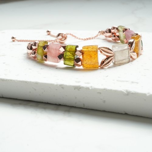 天然碧璽手排925純銀包玫瑰金手鏈