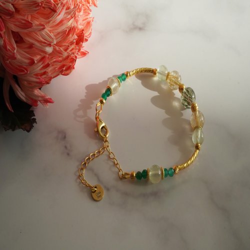 綠髮晶金髮晶葡萄石925純銀手鏈