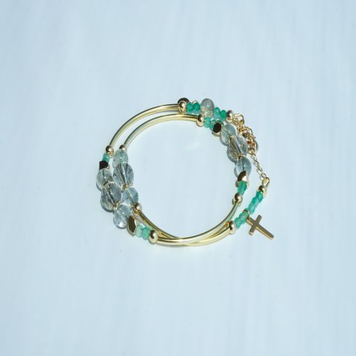 綠髮晶千層綠幽靈綠瑪瑙14kGF雙圈手鏈