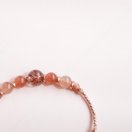 銅髪晶金草莓太陽石紅膠花925純銀包玫瑰金手鏈