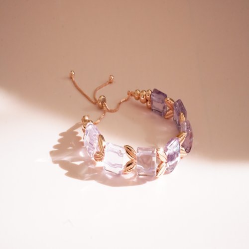 天然金字塔巴西紫水晶925純銀包玫瑰金手排手鏈