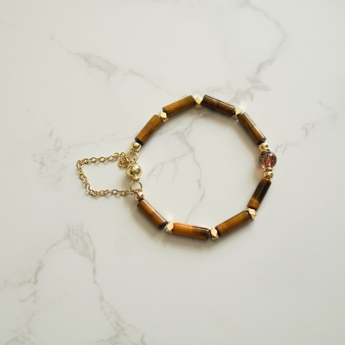 黑金超七虎眼管珠14KGF磁扣手鍊