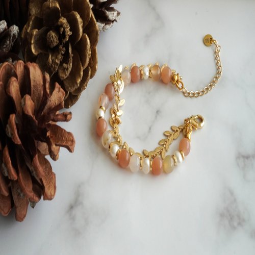 太陽石雪花幽靈巴洛克淡水珠14GF手鏈