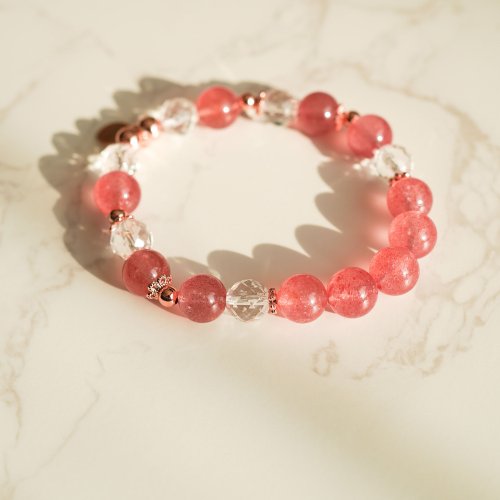 草莓晶切面白水晶14KGF彈性手鍊