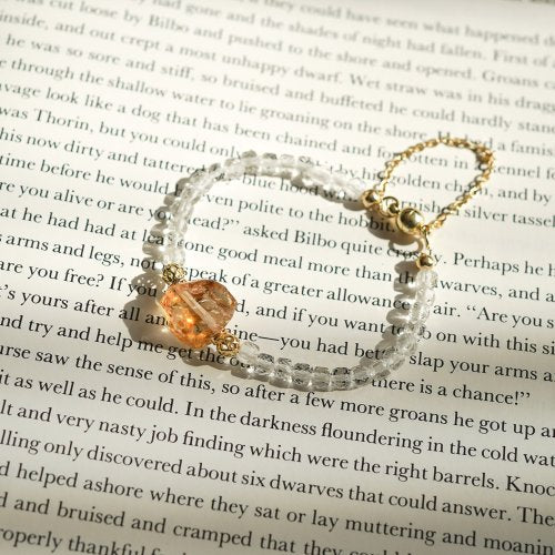 異形黃水晶方形白水行14KGF磁扣手鍊