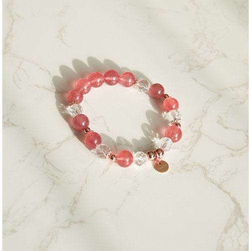 草莓晶切面白水晶14KGF彈性手鍊