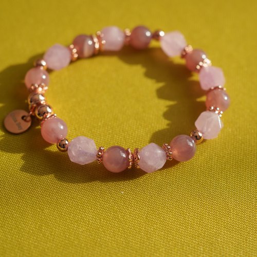 薰衣草紫晶紫馬粉晶14KGF彈性手鍊