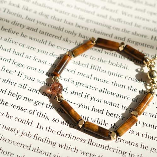 黑金超七虎眼管珠14KGF磁扣手鍊