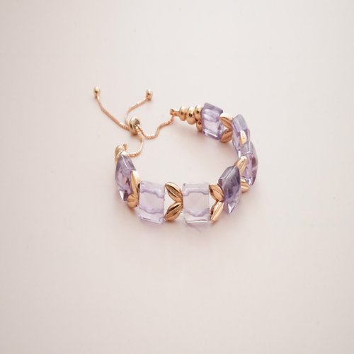 天然金字塔巴西紫水晶925純銀包玫瑰金手排手鏈