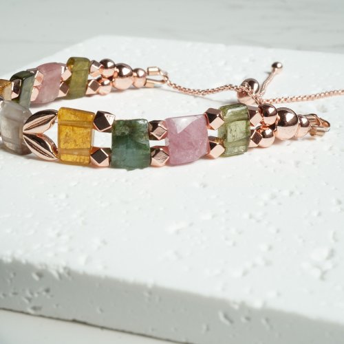 天然碧璽手排925純銀包玫瑰金手鏈