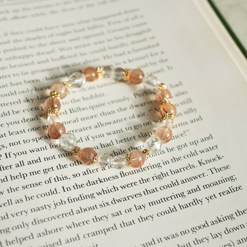 金髮晶切面白水晶14KGF彈性手鍊