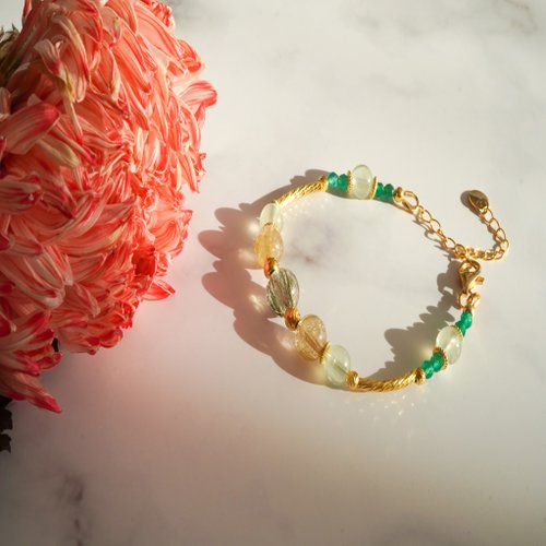 綠髮晶金髮晶葡萄石925純銀手鏈