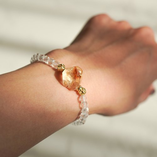 異形黃水晶方形白水行14KGF磁扣手鍊