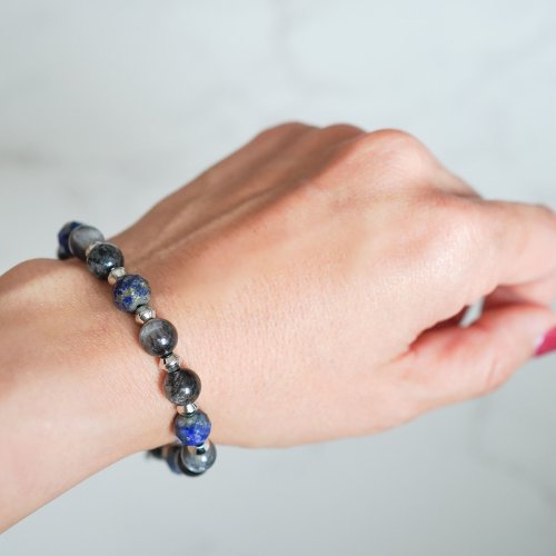 14KGF星輝骨幹黑髮金青金石手鏈