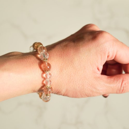 金髮晶切面白水晶14KGF彈性手鍊