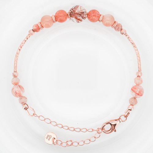 銅髪晶金草莓太陽石紅膠花925純銀包玫瑰金手鏈