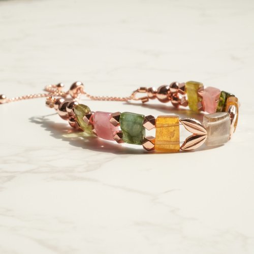 天然碧璽手排925純銀包玫瑰金手鏈