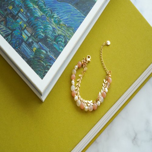 太陽石雪花幽靈巴洛克淡水珠14GF手鏈