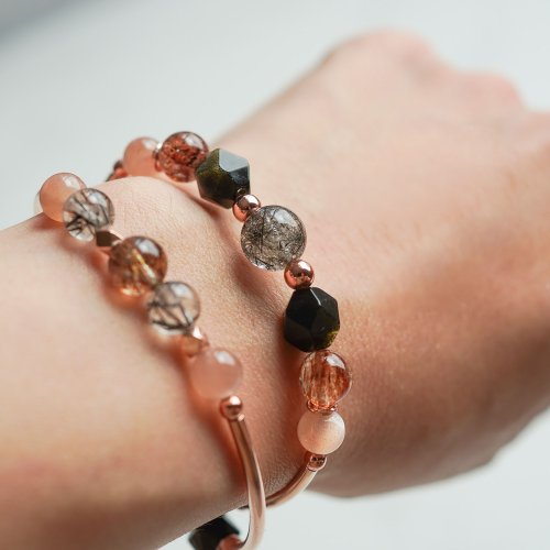 黑髮晶太陽石金曜石黑金超七925純銀包玫瑰金雙鏈