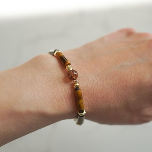 黑金超七虎眼管珠14KGF磁扣手鍊